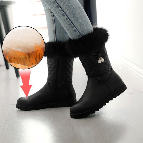 

boots plus size 34-40 women snow faux fur increased heels warm inside solid winter female shoes woman pink1, Black