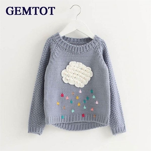 

gemtot spring autumn children 's clothing clouds sweater jackets girls neck long sleeve sweaters raindrops sweaters k1 201109, Blue
