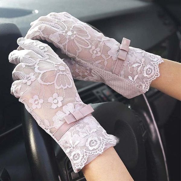 

five fingers gloves ladies short elegant floral lace women evening prom party sun protection breathable mitten, Blue;gray