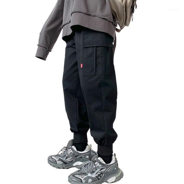 

streetwear mens hip hop jogging pants casual trousers loose sweatpants male new multi pocket harem pants 5xl1, Black