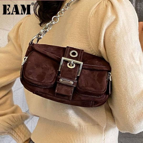 

shoulder bags [eam] women baguette suede leather chain vintage flap personality all-match crossbody bag fashion tide 2021 18a0701