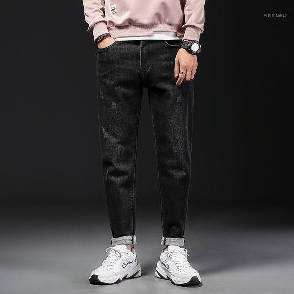 

men jeans winter fleece fashion the new elasticity loose casual little feet black trousers1, Blue