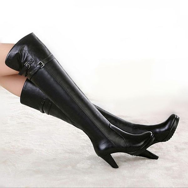 

2020 fashion autumn winter square heel boots women square toe zip high heels shoes knee high boots women botas mujer r14-63, Black