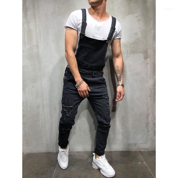 

olome men's casual denim bib pants autumn new jeans strap jumpsuit loose fitting casual homme overalls clothing dropshipping11, Blue