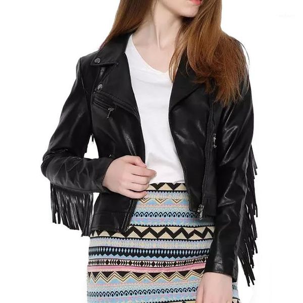 

women pu jackets coats 2020 autumn fashion tassel female faux leather jackets casual style ladies winter punk coats1, Black