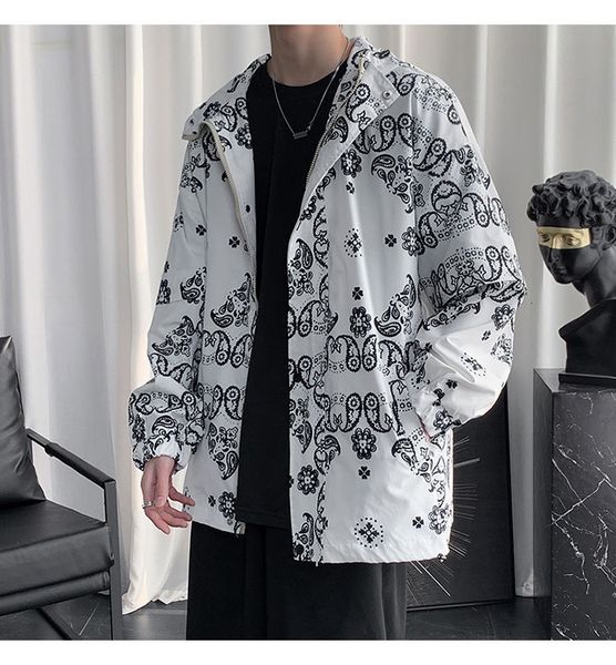 

2021 new spring with hoodie hoodies net versatile celebrity printed long-sleeve tide loose big men's coat charters w6zv, Black