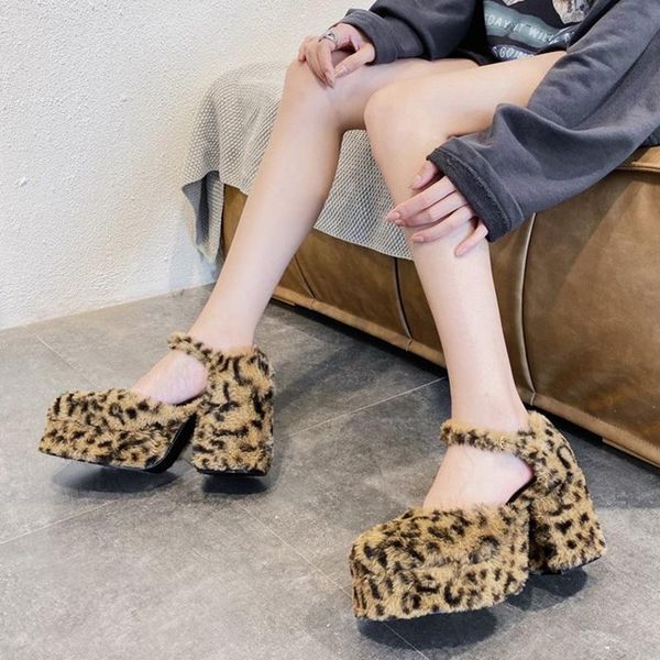 

dropship leopard high heels women pumps round toe thick heel mary shoes women waterproof platform zapatos de mujer 2021, Black