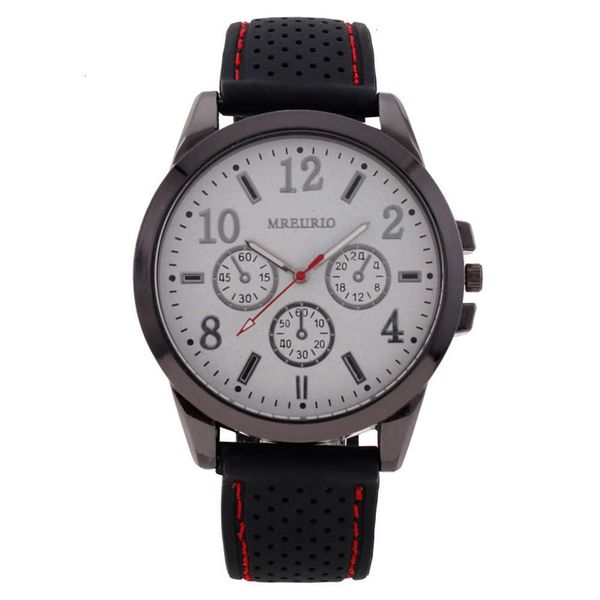 

silicone large tape dial three eyes sports men's watch men's quartz watch, Slivery;brown