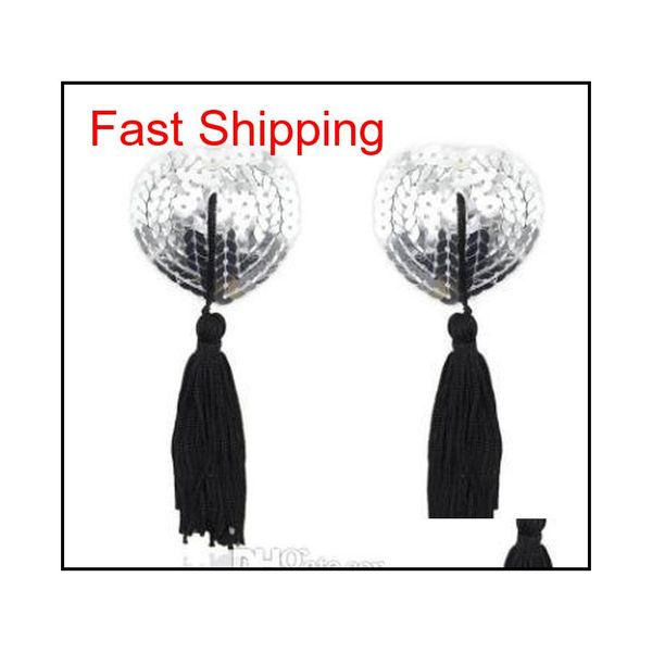 

self adhesive sequin tassel cover heart shape bra nipple cover pasties breast petals covers nipple cover int qylthp nana_shop, Silver