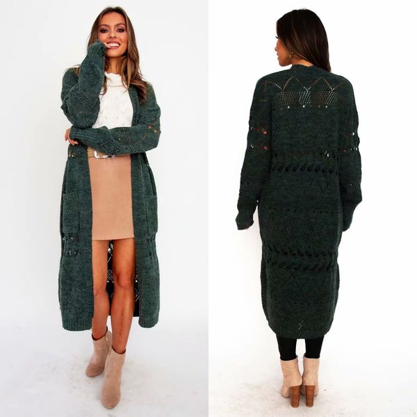 

2019 autumn and winter new hollow-out cardigan long loose coat women's coat sweatersweater sweater w8-0173 8wdhf, White;black