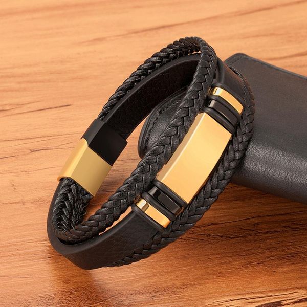 

сочетание мелких аксессуаров из нержавеющей стали мужской кожаного браслета многослойных ткачеств для красивых мальчиков подарка на день рож, Golden;silver