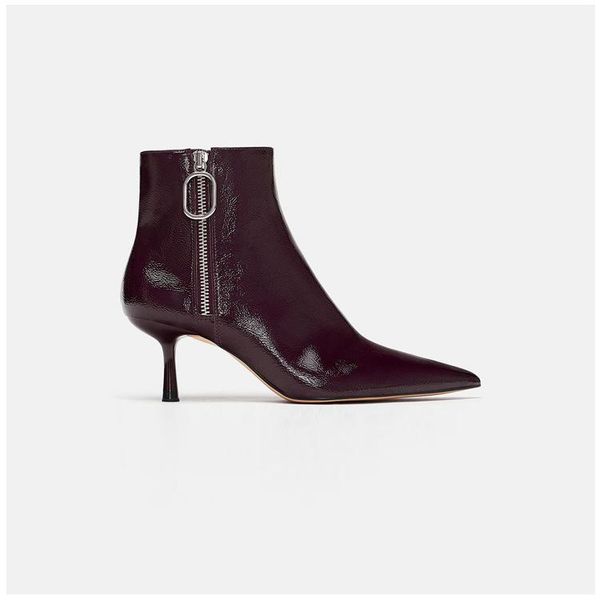 

women's boots 2020 new winter patent leather short boots high-heeled plus velvet zipper, Black