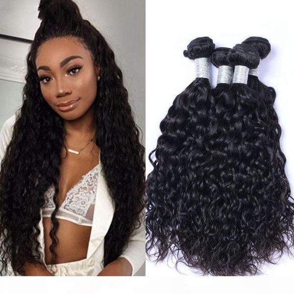

malaysian virgin human hair extensions water wave non remy hair weft 4pcs human hair weave bundles, Black