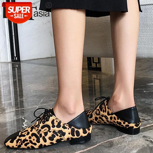 

doratasia ladies shallow genune leather flats 2021 spring casual horsehair leopard flats women square toe shoelace shoes woman #au7r