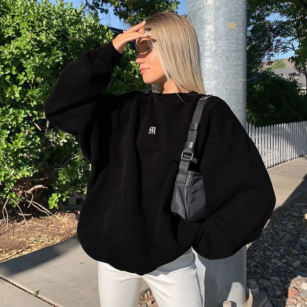 

winter streetwear women clothes plus size sweatshirt women embroidery m long sleeve oversize harajuku hoodie pullovers y1109, Black