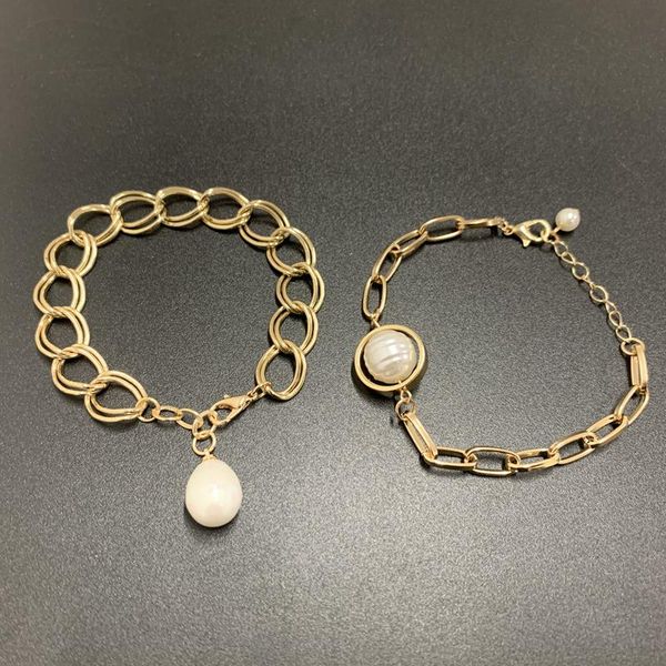 

link, chain srcoi gold color double layer metal irregular pearls link bracelets 2021 fashion alloy bracelet for women girl party, Black