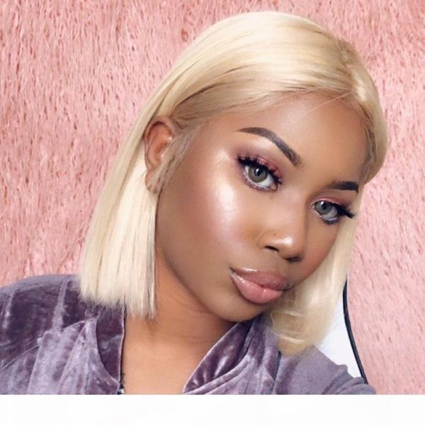 

blonde 613 bob straight wave lace frontal wigs pre plucked hairline 8~14 inch virgin full lace human hair wig for black women, Black;brown