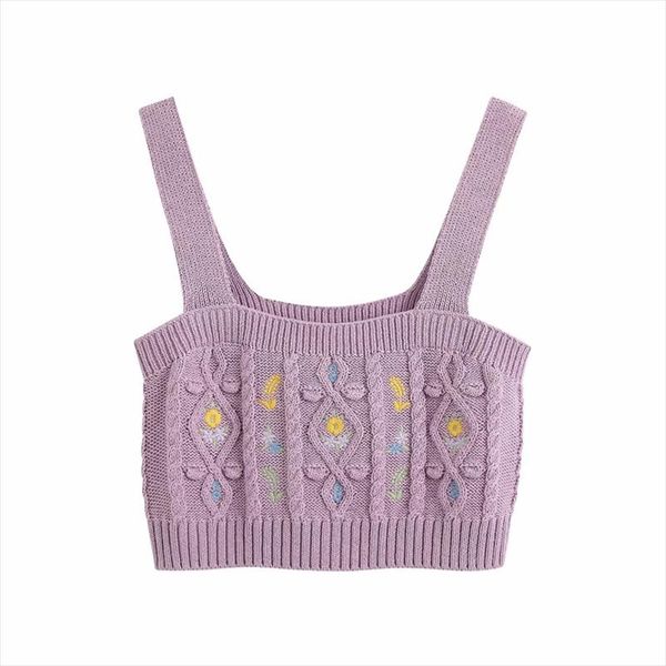 

flower embroidery knitting women short suspender sweater crop 2020 fashion leisure lady sleeveless small pullover sw729, White;black