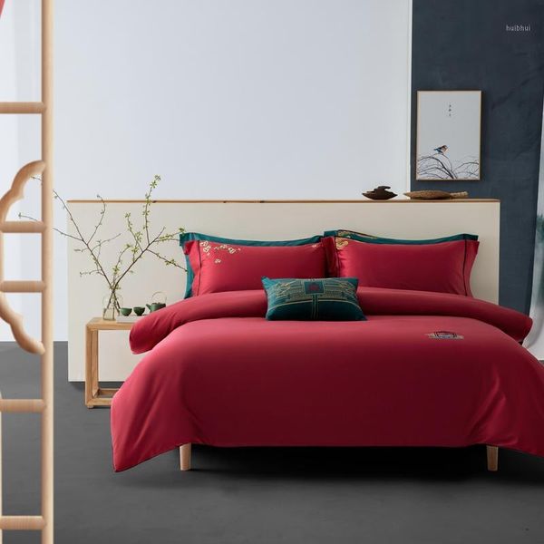 

red bedlinen bedding set king  size bed linen 1000tc egyptian cotton duvet cover bed sheet set pillowcases1