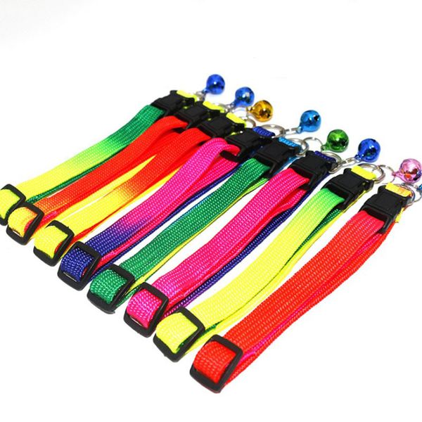 

nylon cat and dog adjustable collar, colorful rainbow, pet bell