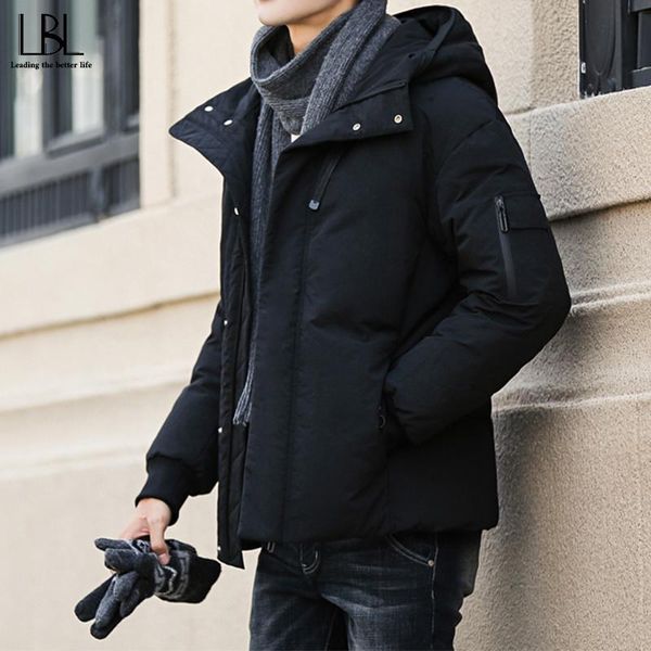 

new winter down jacket men 2020 solid fashion hooded male 90% duck paded coat man thick jackets and coats homme clothing xs-4xl, Black