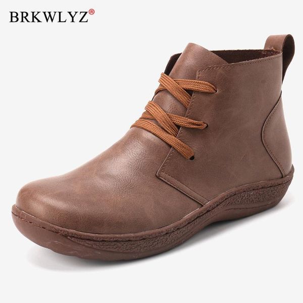 

boots 2021 women winter snow ankle pure color flat shoes woman short vintage low heel zapatos de mujer, Black