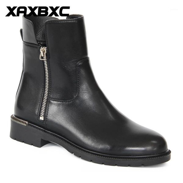 

xaxbxc 2020 retro british winter black motorcycle boot zip low heel short ankle boots warm women boots handmade casual shoes1