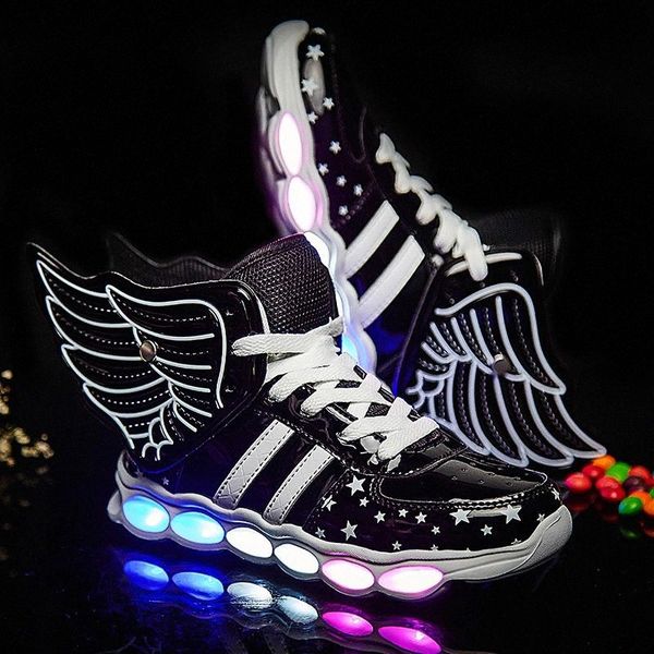 

black children shoes light led luminous shoes boys girls usb charging sport casual led wing kids glowing sneakers #vw10