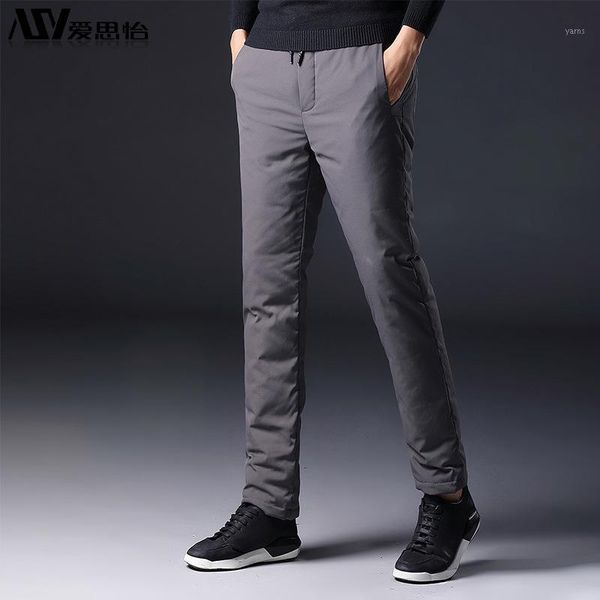 

2020 winter new men's lace-up down wadded trousers padded warm casual pants for youth1, Black