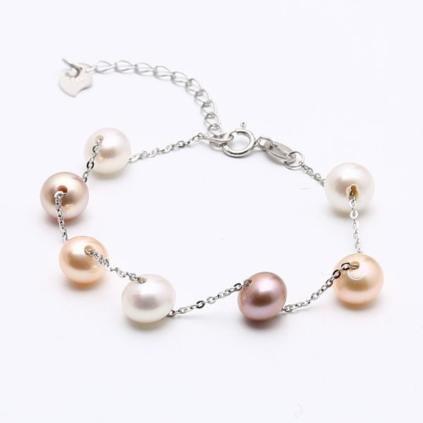 

aiyanishi new 925 silver charm bracelet fashion natural freshwater pearl bracelet women female gift wholesale, Golden;silver