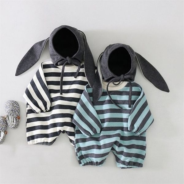 

milancel baby clothes striped infant boys jumpsuits korean baby girls romper with bunny hat lj201023, Blue
