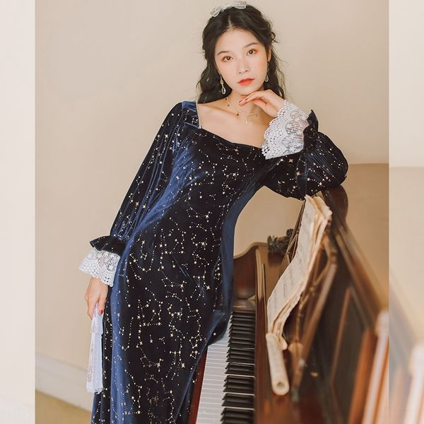 

6pqcd spring 2020 palace fashion women's clothing velvet fashion gold galaxy spring 2020 new palace women's clothing galaxy dress, Black;gray