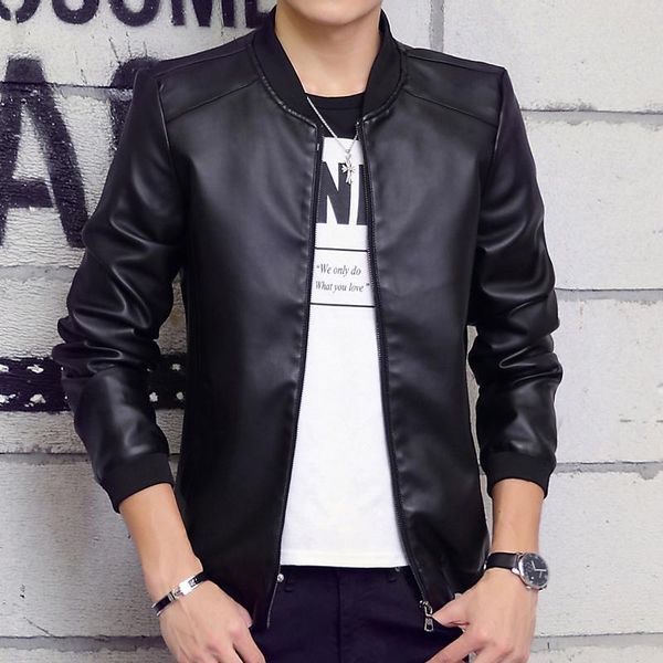 

men slim pu leather jackets stand collar long sleeve autumn coats for men male leather jackets solid casual brand clothing, Black;brown