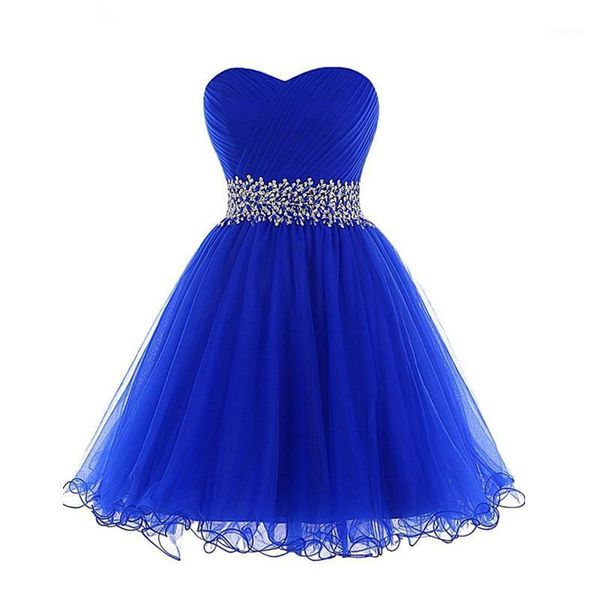 

ball gown short prom dresses sweetheart sequins beading cocktail dresses lace-up pleats ruffles royal blue dress1, White;black