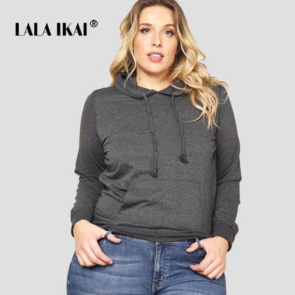 

lalaikai plus size xl 2xl 3xl pure color pocket hoodies women slim full sleeve casual knitted pullovers ladies swa1806-471, Black