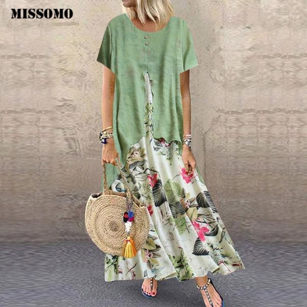 

missomo summer dress women long dresses vintage print patchwork o-neck maxi dress plus size women clothes girls vestidos 71, Black;gray