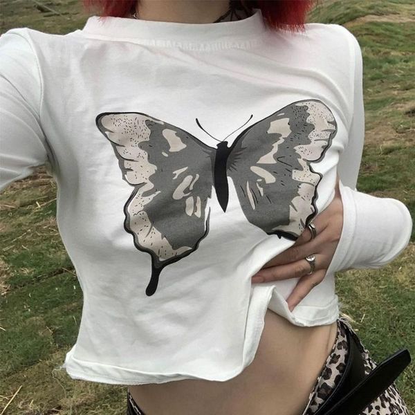 

women butterfly print slim long t-shirt female short sleeve casual tee yoga clothing, White;red