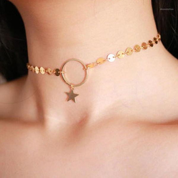 

necklace chain women necklaces jewelry choker star lover yellow gold color trendy trendy simple collares collier naszyjnik1, Golden;silver