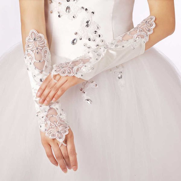 

beautiful diamond beaded sparkling lace for bridal wedding transparent long women lady wear gloves s
