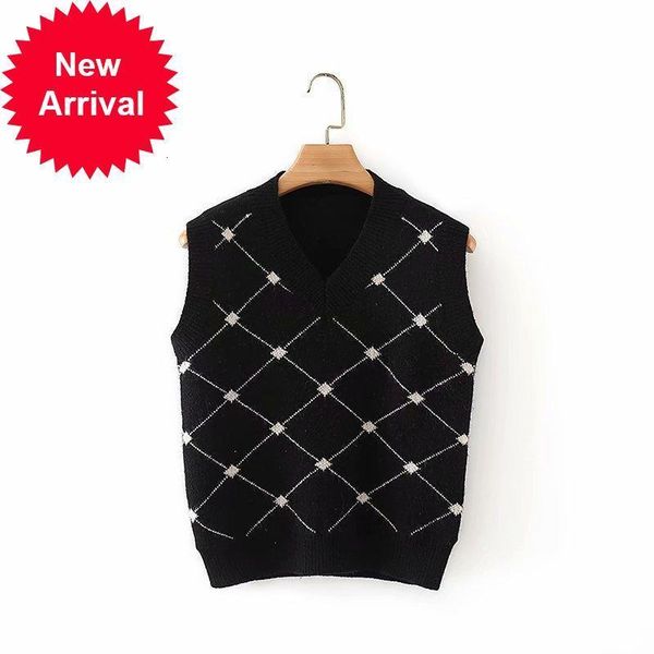 

autumn 2021 new new chess casual woman's preppy-style cleavage in elegant v comfortable women's sweater vest fx3o, White;black