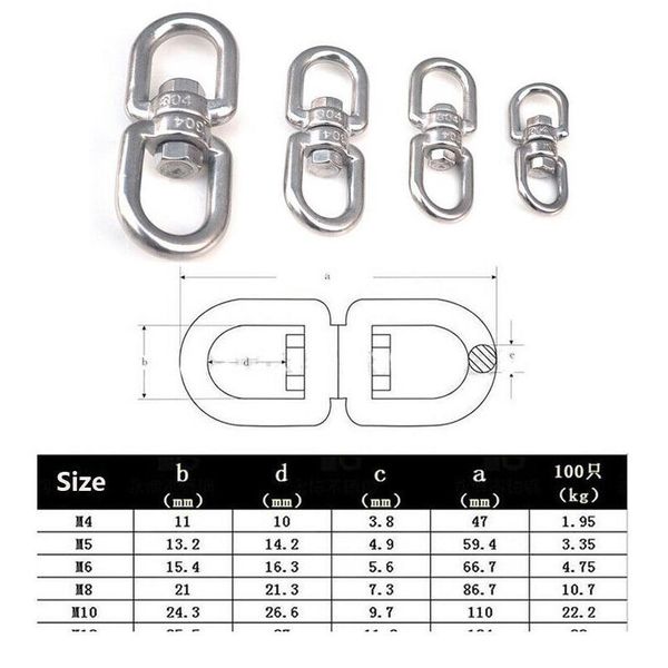 

10pcs stainless steel 8 shape rotary buckle safety climbing swivel ring hook eye to eye connectors carabiner clasp m4 jllalr