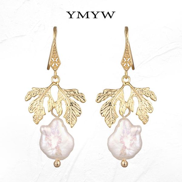 

dangle & chandelier ymyw charm metal stylish baroque gold leaf plant drop earrings natural pearls trendy for women party jewelry, Silver