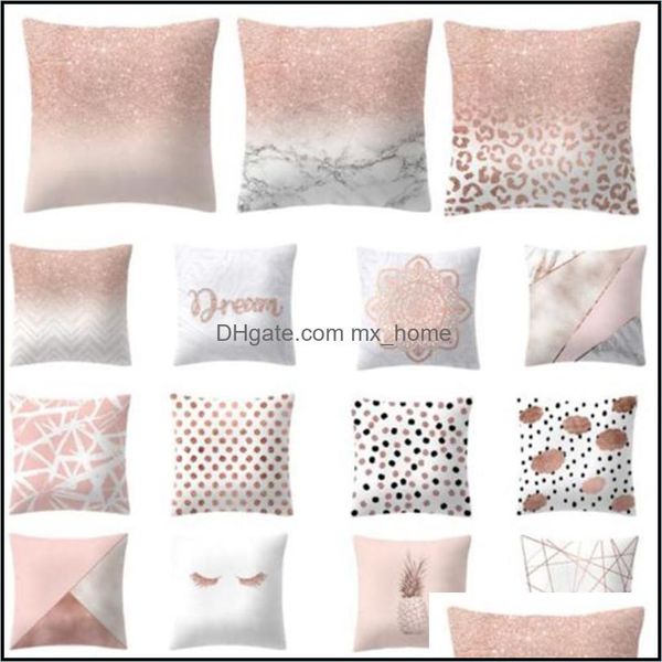 Federa per cuscino Forniture per biancheria da letto Tessili per la casa Giardino Oro rosa Geometrica Pino Glitter Cuscino Er Stampa Decorativa Tiro Decorazione Drop Delivery 2