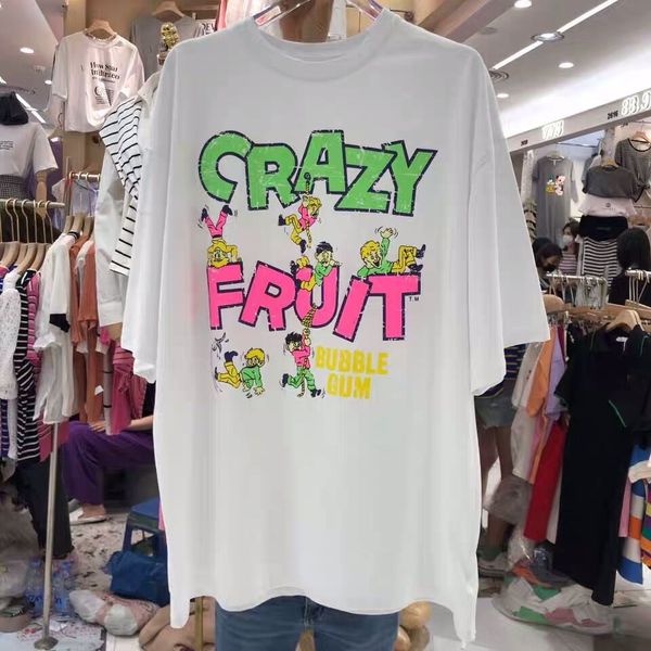 

2020 summer new mid long korean ins t-shirt candycandy candysuper fire candy purple front and back old printed cartoon loose short sleeve t, White