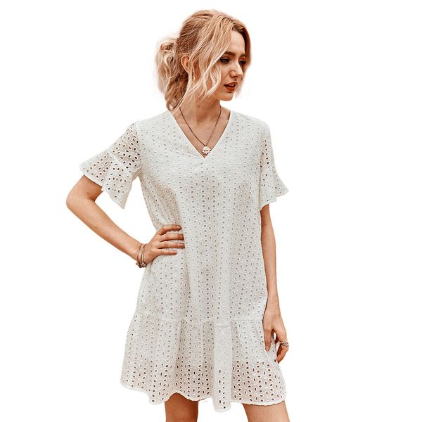 

hollow-out ruffle elegant swomen dress for outdoor embroidery fit, Black;gray