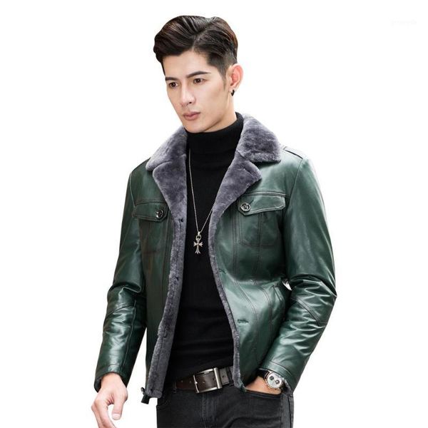 

2019 new men leather jackets real lamb wool fur liner shearling winter warm sheepskin coat fashion leather jackets1, Black