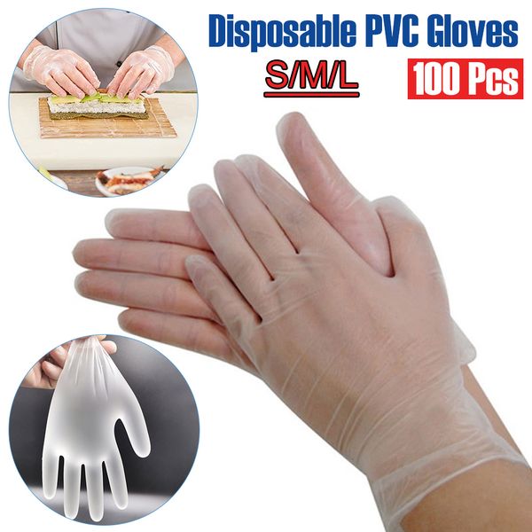 100PCS PVC Handschuhe Lebensmittelqualität Einweg Wasserdichte Allergie Antistatische Handschuhe Für Lebensmittel Reinigung Kochen Küche Arbeitshandschuhe Y200421