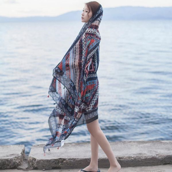 

scarves oversize 180*90cm women print shawls and wraps tassel hijab scarf long beach travel head band 2021 spring, Blue;gray
