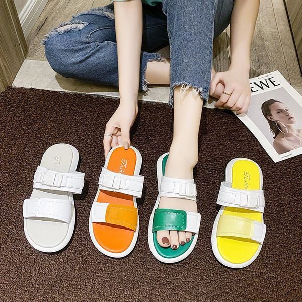 

women slippers beach platform sandals fashion colorful casual flats flip home shoes beach slippers slides 2020 new leather x1020, Black
