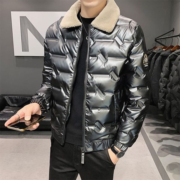 

2020 winter light lamb feather collar short white down men's jacket, Black
